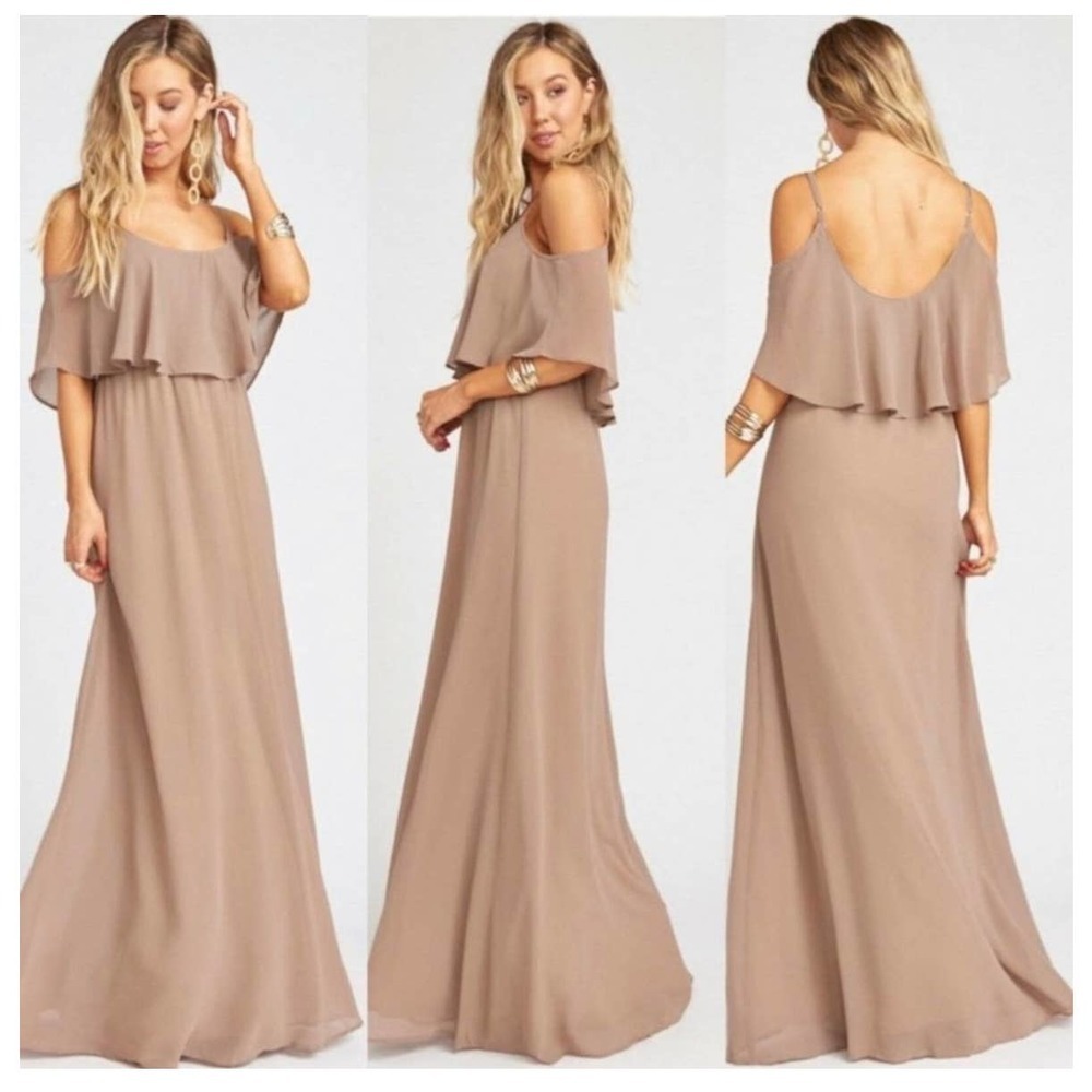 Show Me Your Mumu Caitlin ruffle maxi dress brown dune chiffon size small